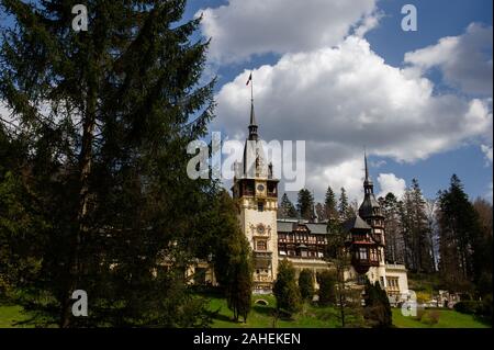 Peles Castle, in Sinaia, Romania, is a popular tourist destination. Stock Photo