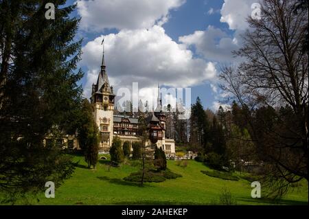 Peles Castle, in Sinaia, Romania, is a popular tourist destination. Stock Photo