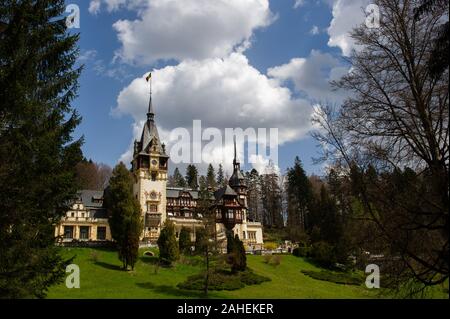 Peles Castle, in Sinaia, Romania, is a popular tourist destination. Stock Photo