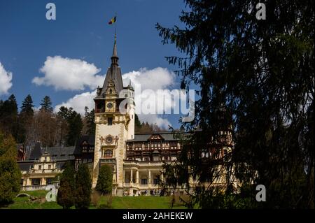 Peles Castle, in Sinaia, Romania, is a popular tourist destination. Stock Photo