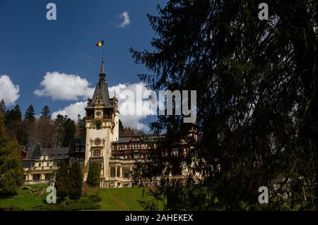 Peles Castle, in Sinaia, Romania, is a popular tourist destination. Stock Photo