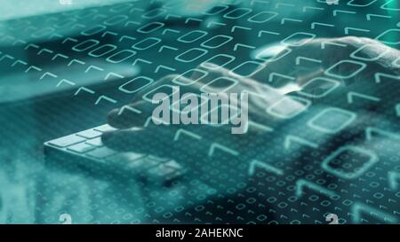 Hacker sending phishing scam to bank computer network Stock Photo