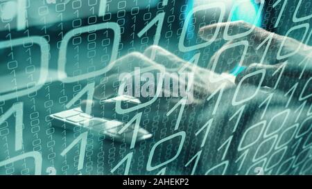 Spy man hacking cyber security protection, algorithm for big data analytics Stock Photo