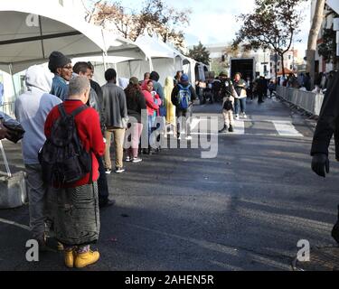 Los Angeles Mission Thanksgiving for the Homeless at the Los Angeles Mission in Los Angeles, California on November 27, 2019. Featuring: Atmosphere Where: Los Angeles, California, United States When: 27 Nov 2019 Credit: Sheri Determan/WENN.com Stock Photo