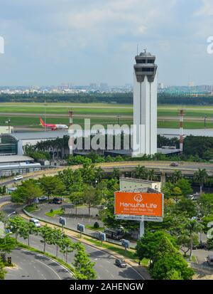 Saigon, Vietnam - Jul 13, 2019. Aerial view of Tan Son Nhat Airport (SGN). Tan Son Nhat is the busiest airport in Vietnam with with 38.5 million passe Stock Photo