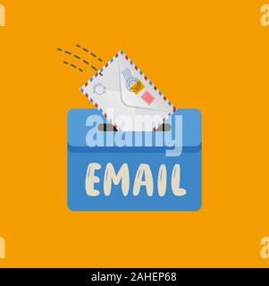 Email, message symbol. Mail envelope drops in the mailbox vector Stock Vector