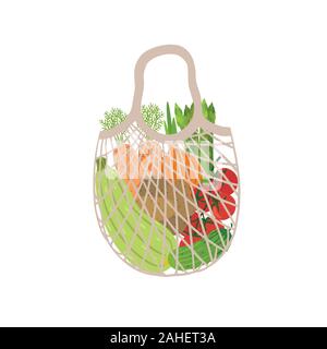 Eco bag full of vegetables. Modern shopper with fresh organic food from local market. Stock Vector