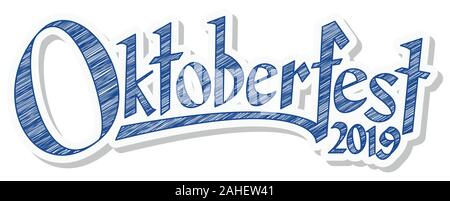 blue and white header with scribble pattern and text Oktoberfest 2019 Stock Vector