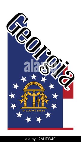 Text in black and white proclaiming Georgia with a shadow backdrop and state flag Stock Vector