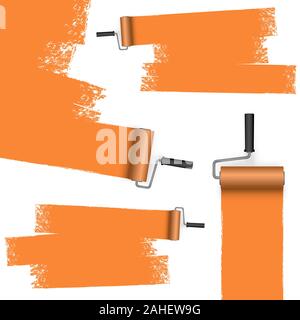 EPS 10 vector illustration isolated on white background with paint rollers and painted markings colored orange Stock Vector