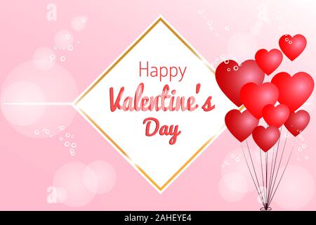 Valentine's day concept. Vector illustration. Red hearts balloon with frame. Cute love sale banner or greeting card Stock Vector