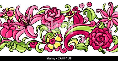 Seamless pattern with roses and lilies. Stock Vector