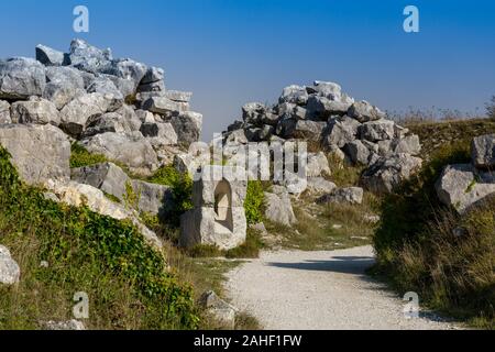 A stone sculpture at the Tout Quarry Sculpture Park on Portland Bill, Dorset, England, UK Stock Photo