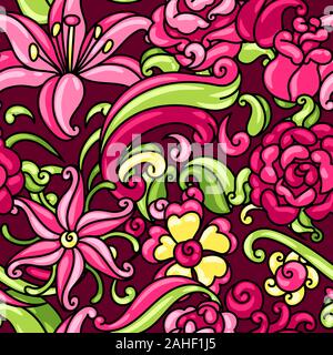 Seamless pattern with roses and lilies. Stock Vector