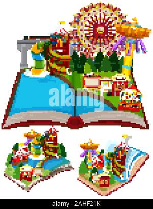 Circus scenes in pop up book illustration Stock Vector