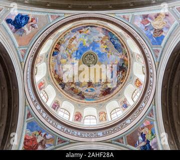 HUNGARY, EGER - JULY 18, 2016: The painting on the dome of the Basilica of St. John the Apostle and Evangelist, St. Michael and the Immaculate Concept Stock Photo