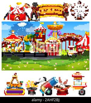 Themepark scene with many rides on the island illustration Stock Vector ...