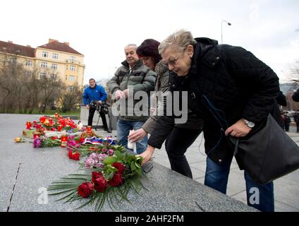 Prague, Czech Republic. 28th Dec, 2019. Some 60 supporters of Soviet Marshal Ivan Konev (1897-1973) met at his memorial in Prague 6-Bubenec, Czech Republic, on December 28, 2019, to remember his 122nd birth anniversary and they verbally clashed with a dozen opponents protesting against them. Credit: Katerina Sulova/CTK Photo/Alamy Live News Stock Photo