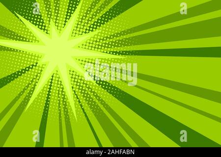 Comic green sunbeam background retro pop art style cartoon Stock Vector