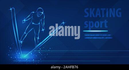 Skiing freestyle speed race skating sport blue neon Stock Vector