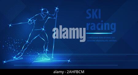 Skiing speed race skating sport Ice skiing race Stock Vector