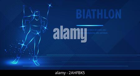 Biathlon skiing speed race man figure skating sport Stock Vector
