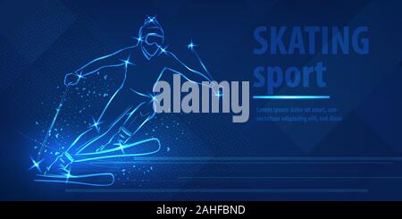 Skiing speed race skating sport Ice skiing race Stock Vector