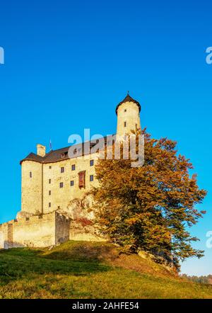 Bobolice Royal Castle at sunrise, Trail of the Eagles' Nests, Krakow-Czestochowa Upland or Polish Jurassic Highland, Silesian Voivodeship, Poland Stock Photo