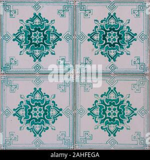 Traditional reen Portuguese seamless ceramic tiles used to decorate the outside walls of houses and buildings. Photographed in Portugal Stock Photo