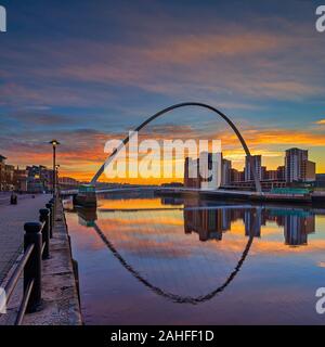 Gateshead Millennium Bridge at dawn, Newcastle upon Tyne, England, United Kingdom Stock Photo