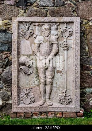Tombstone of the Knight Wolf von der Oelsnitz, Castle of the Teutonic Order in Malbork, detailed view, Pomeranian Voivodeship, Poland Stock Photo