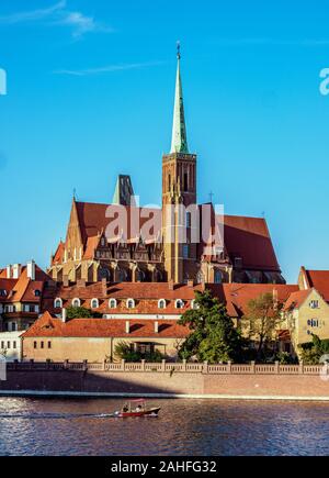 View over Oder River towards Holy Cross Church at Ostrow Tumski District, Wroclaw, Lower Silesian Voivodeship, Poland Stock Photo
