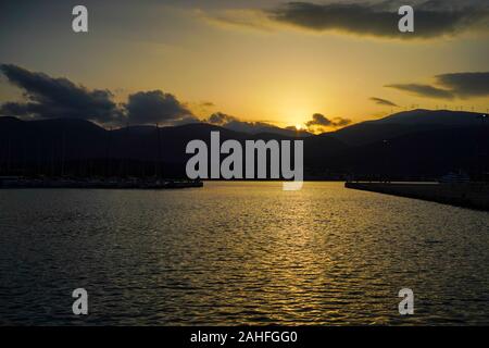 Mediterranean sunset as seen on Zakynthos Island, Greece a Greek island in the Ionian Sea. It is the third largest of the Ionian Islands. Stock Photo