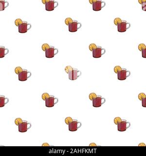 Bright vector food illustration. Hand drawn seamless pattern with popular drinks isolated on white. Positive fashion fabric print. Polka dot endless Stock Vector