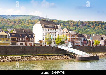 View of Scenic Village of Bad Salzig, Germany seen from along the Rhine River Stock Photo