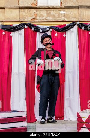 Busker Show at the Old Town, Magicians Carnival, Lublin, Lublin Voivodeship, Poland Stock Photo