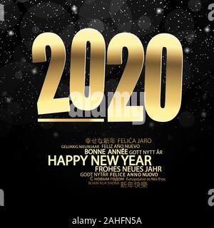 golden colored background concept for New Year 2020 greetings with falling snow Stock Vector