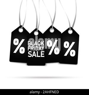 EPS 10 vector file illustration with hang tags with text BLACK FRIDAY SALE and percentage sign on white background Stock Vector