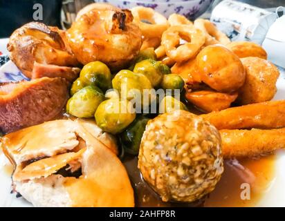 A delicious Sunday Roast Dinner, filled with goodness. Stock Photo