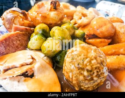 A delicious Sunday Roast Dinner, filled with goodness. Stock Photo