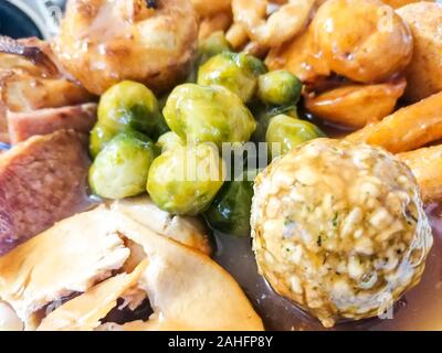 A delicious Sunday Roast Dinner, filled with goodness. Stock Photo