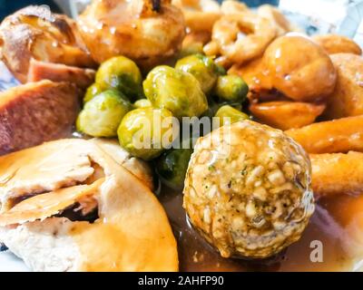 A delicious Sunday Roast Dinner, filled with goodness. Stock Photo