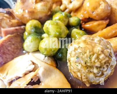 A delicious Sunday Roast Dinner, filled with goodness. Stock Photo