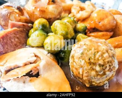 A delicious Sunday Roast Dinner, filled with goodness. Stock Photo