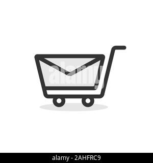 The contour of a shopping cart and mail in one line. Minimal style of mail icon or logo. Stock Vector