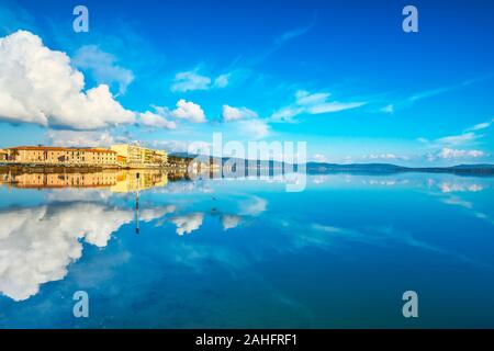 Orbetello small town, lakefront and lagoon panorama, Argentario, Italy Europe Stock Photo