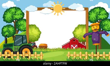 Border template with tractor and barn in background illustration Stock ...