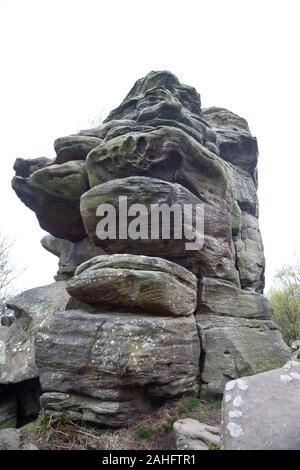 Incredible natural rock formations due to weathering, ice and wind at Brimham Rocks, North Yorkshire, England. U.K. Stock Photo