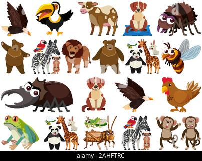 Set of isolated objects theme animals illustration Stock Vector
