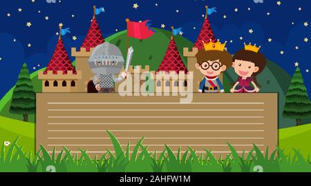 Paper template with prince and princess at the castle illustration Stock Vector